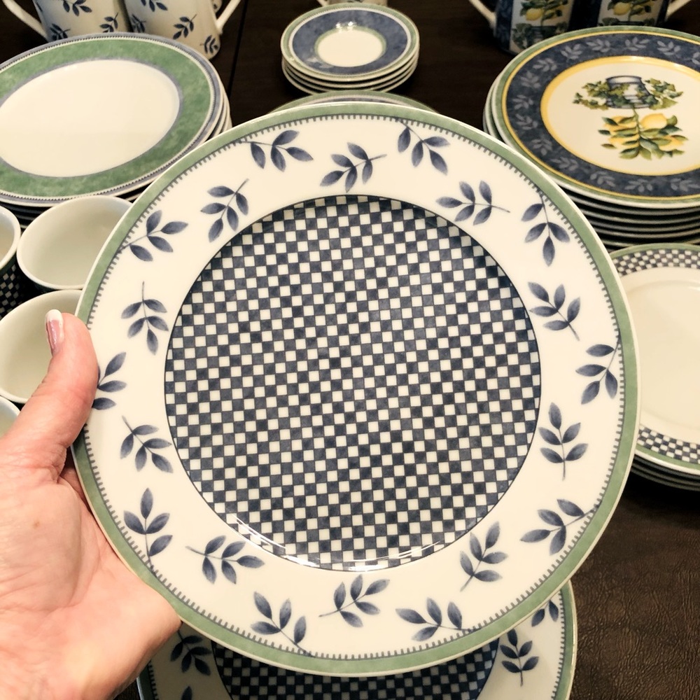 Villeroy & Boch Switch 3 Castell Salad Plates Blue Checkerboard 8 1/4" Set of 6